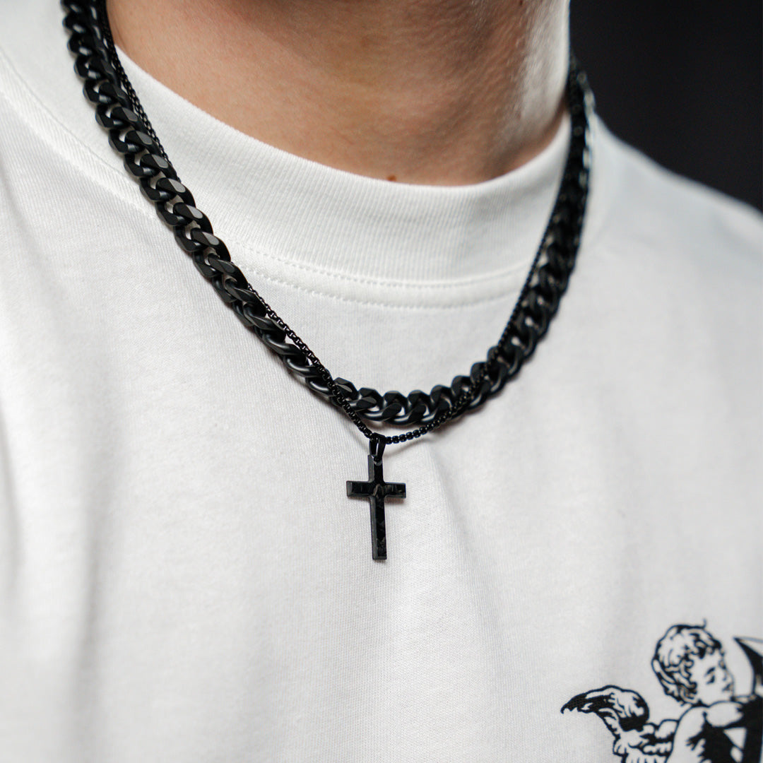 Starterset mit zwei schwarzen Halsketten mit Kreuz